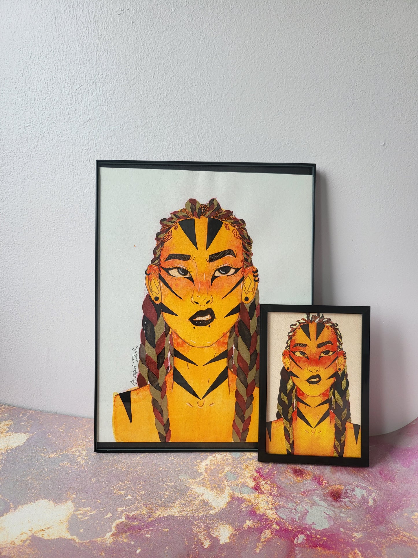 9x12 in. Original Watercolor Painting “Tiger Girl” by Nightowl Doodles, Not a Print, One-of-a-Kind Original Art