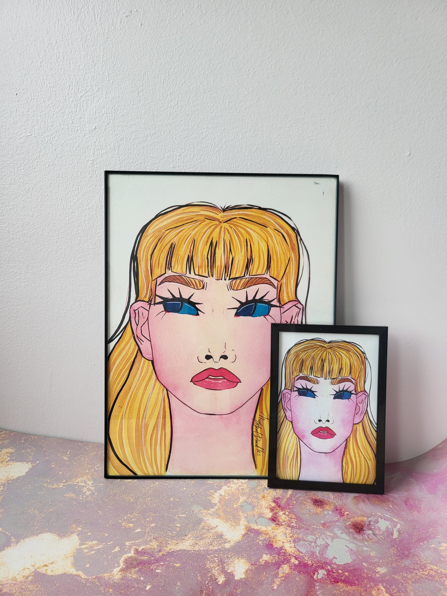 9x12 in. Original Watercolor Painting “Blue Eyes” by Nightowl Doodles, Not a Print, One-of-a-Kind Original Art