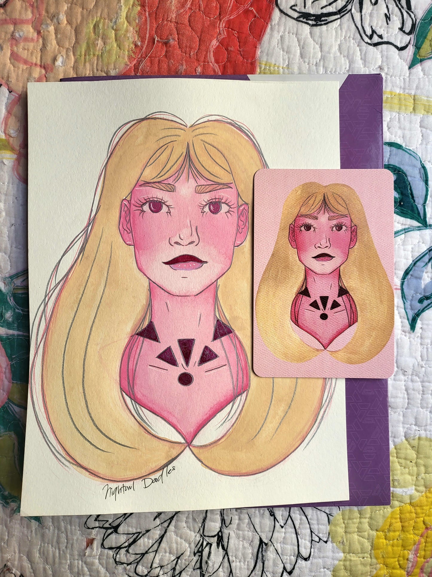 9x12 in. Original Watercolor Painting “Skin Necklace” by Nightowl Doodles, Not a Print, One-of-a-Kind Original Art