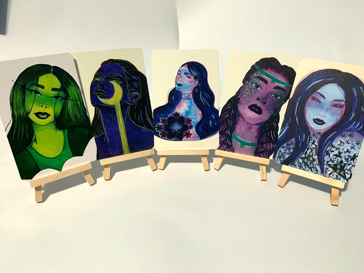 4x6 in. Set of 5 Watercolor Art Prints from Original Painting Set: Cool Girls by Nightowl Doodles