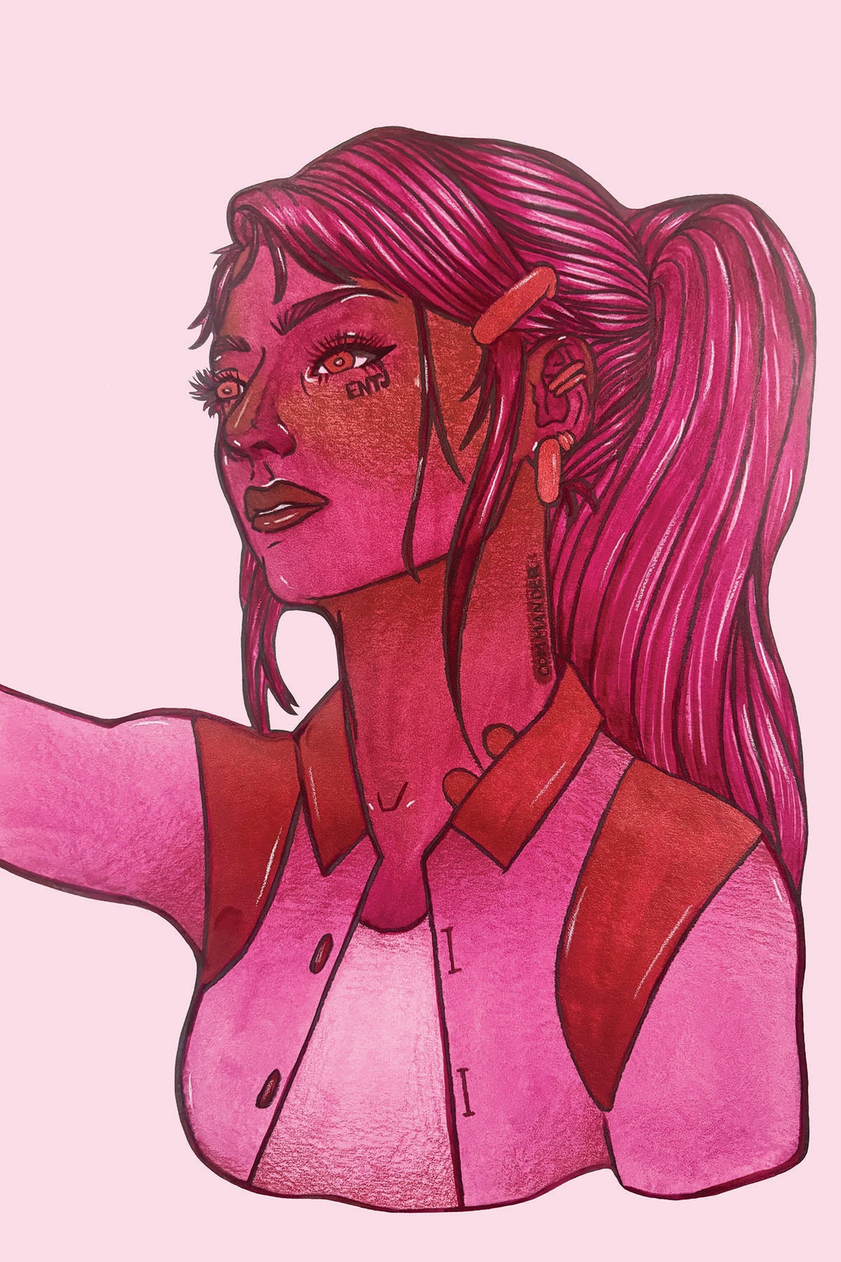 9x12 in. Original Watercolor Painting “Commander” by Nightowl Doodles, Not a Print, One-of-a-Kind Original Art