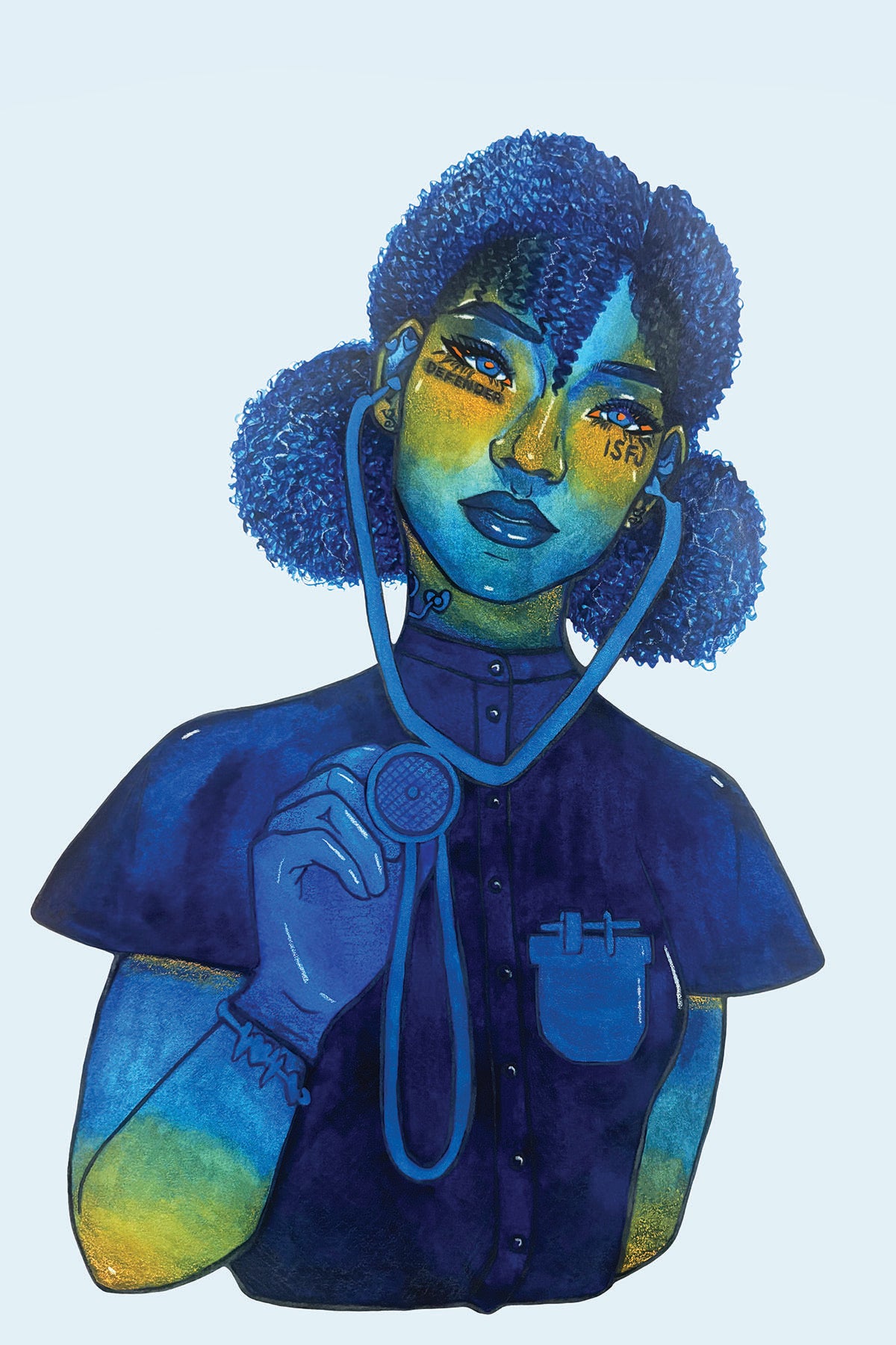 4x6 in. Watercolor Art Print from Original Painting “Defender” by Nightowl Doodles, Fine Art Print, Mixed Media Painting Print