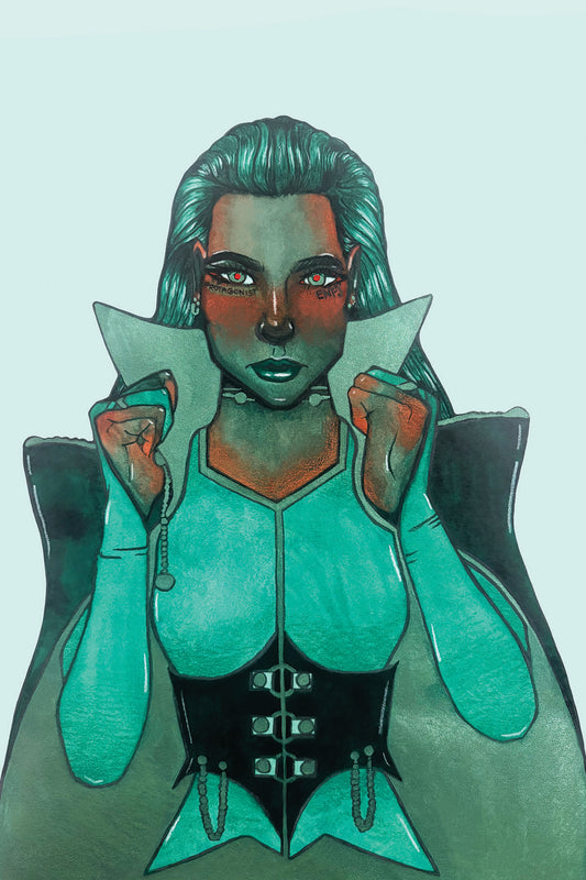 9x12 in. Original Watercolor Painting “Protagonist” by Nightowl Doodles, Not a Print, One-of-a-Kind Original Art
