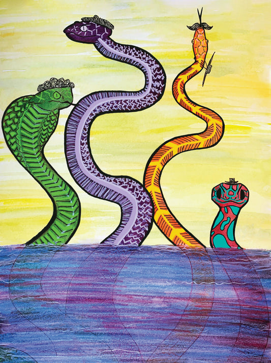 4x6 in. Watercolor Art Print from Original Painting “Snakes” by Nightowl Doodles, Fine Art Print, Mixed Media Painting Print