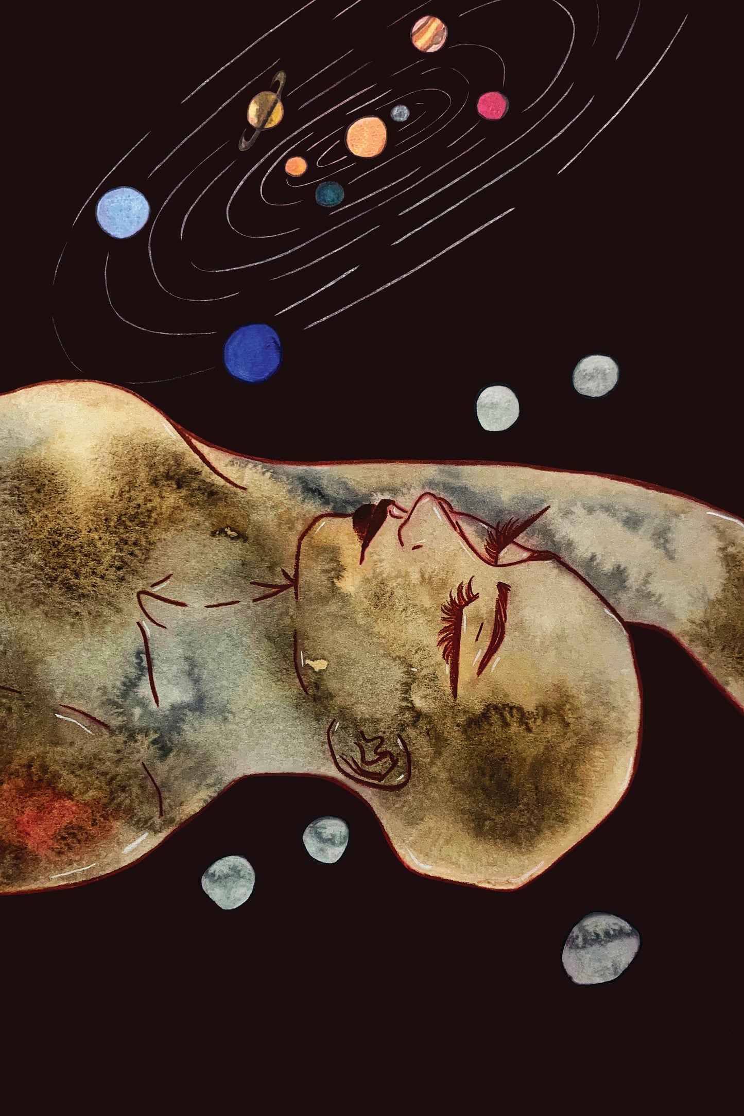 8x10 in. Watercolor Art Print from Original Painting “Pluto” by Nightowl Doodles, Fine Art Print, Mixed Media Painting Print