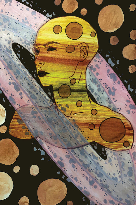 4x6 in. Watercolor Art Print from Original Painting “Saturn” by Nightowl Doodles, Fine Art Print, Mixed Media Painting Print