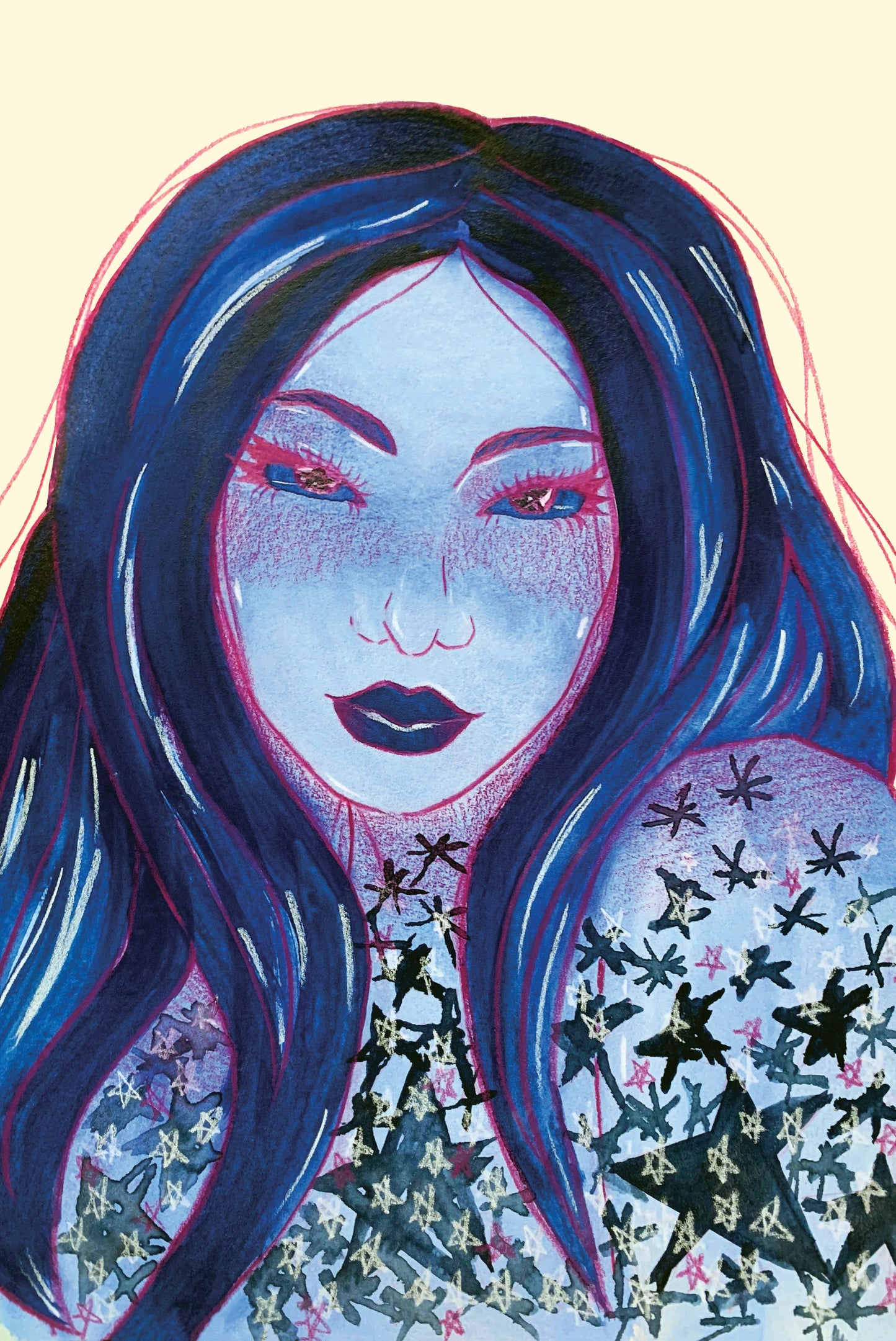 4x6 in. Watercolor Art Print from Original Painting “Star Girl” by Nightowl Doodles, Fine Art Print, Mixed Media Painting Print