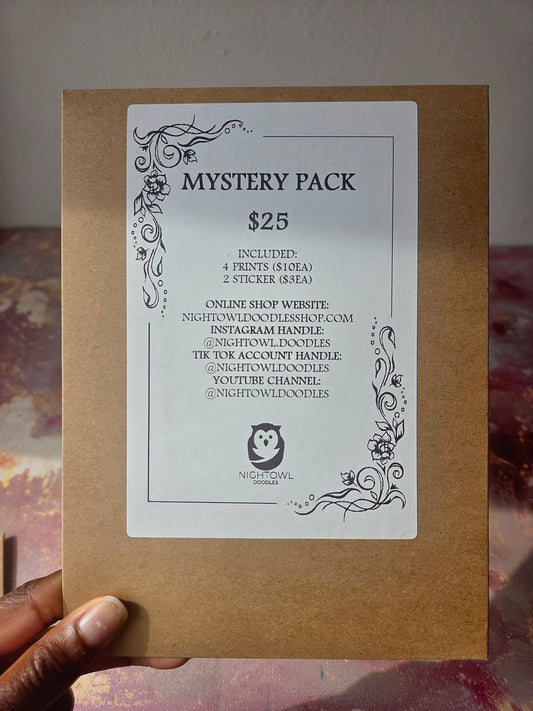 Tier 1 - $25 Mystery Pack - 4 Mini Prints and 2 Stickers