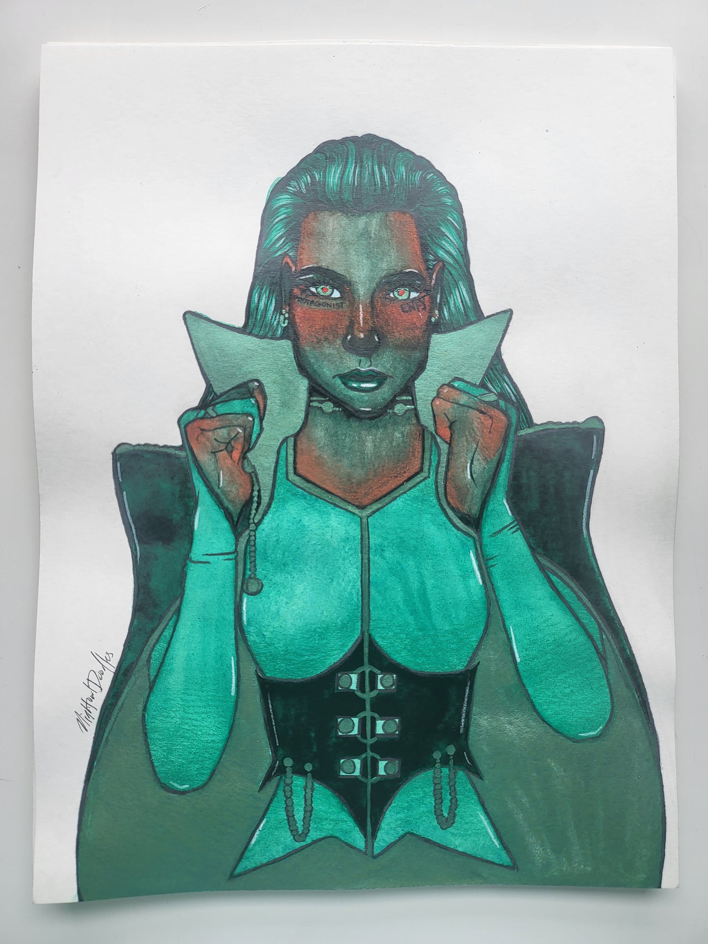9x12 in. Original Watercolor Painting “Protagonist” by Nightowl Doodles, Not a Print, One-of-a-Kind Original Art