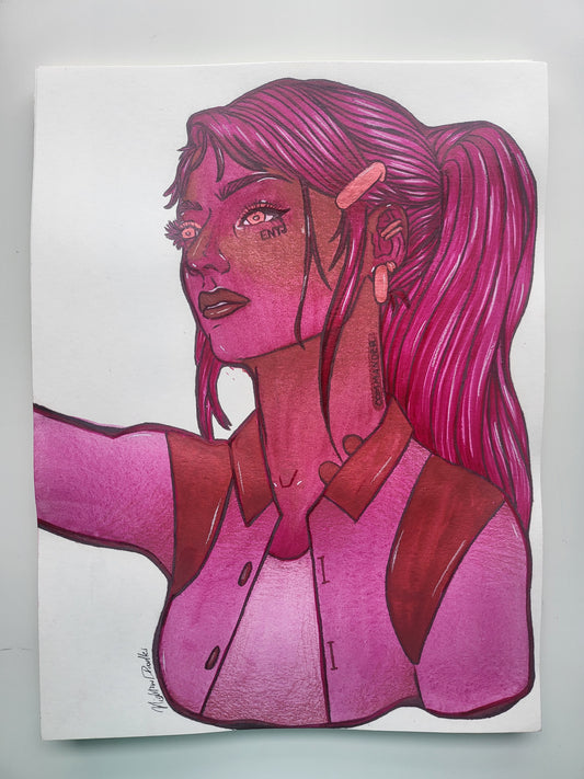 9x12 in. Original Watercolor Painting “Commander” by Nightowl Doodles, Not a Print, One-of-a-Kind Original Art