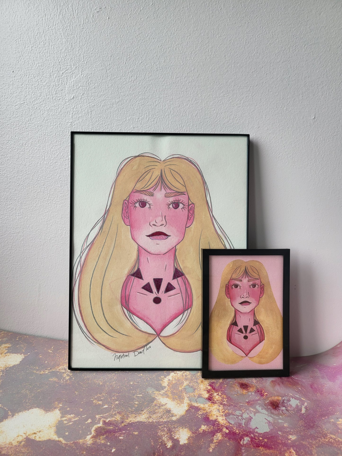 9x12 in. Original Watercolor Painting “Skin Necklace” by Nightowl Doodles, Not a Print, One-of-a-Kind Original Art