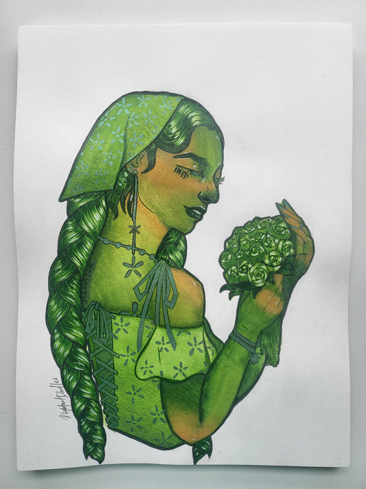 9x12 in. Original Watercolor Painting “Mediator” by Nightowl Doodles, Not a Print, One-of-a-Kind Original Art