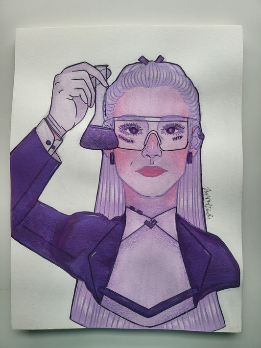 9x12 in. Original Watercolor Painting “Logician” by Nightowl Doodles, Not a Print, One-of-a-Kind Original Art
