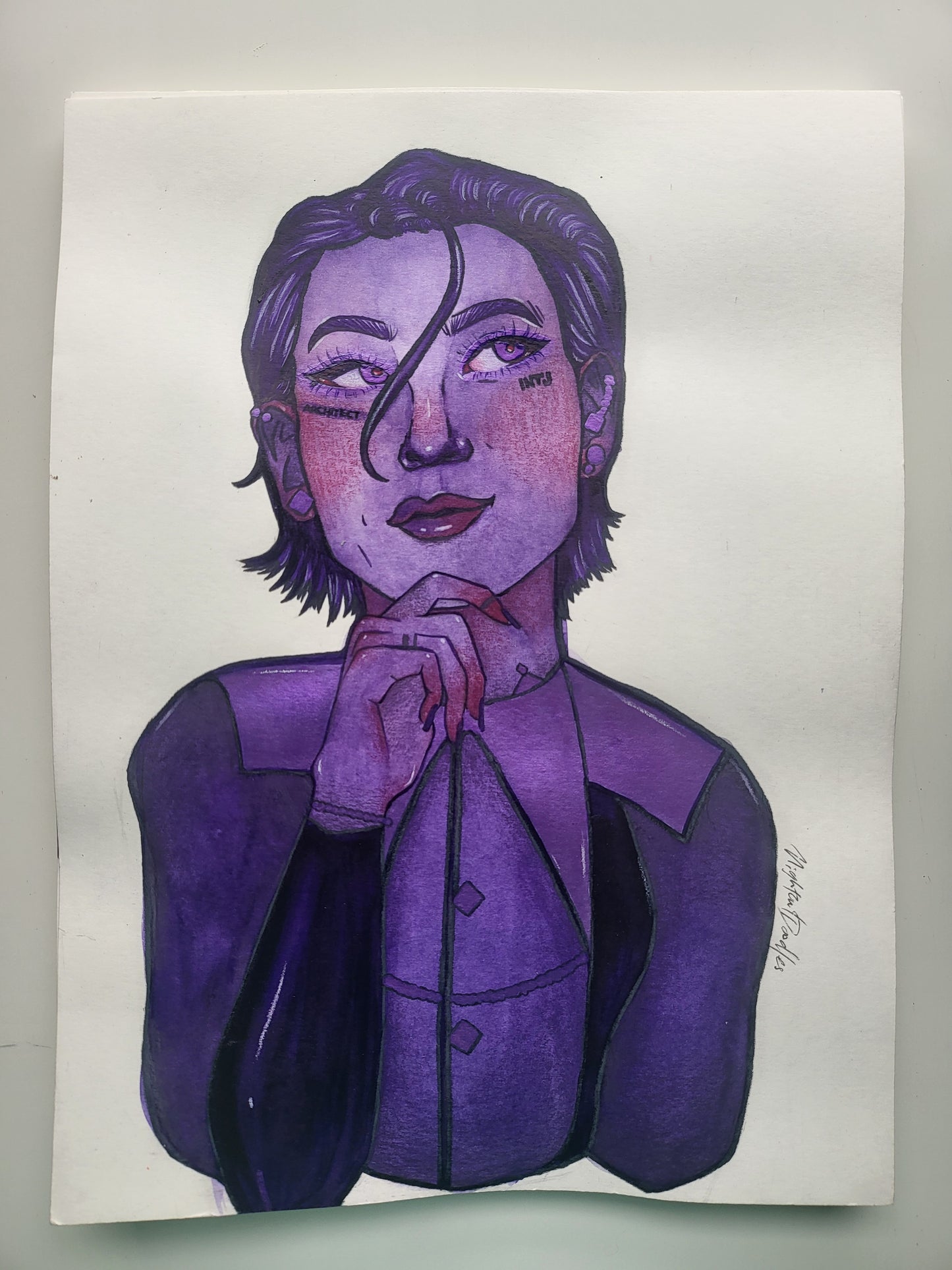 9x12 in. Original Watercolor Painting “Architect” by Nightowl Doodles, Not a Print, One-of-a-Kind Original Art