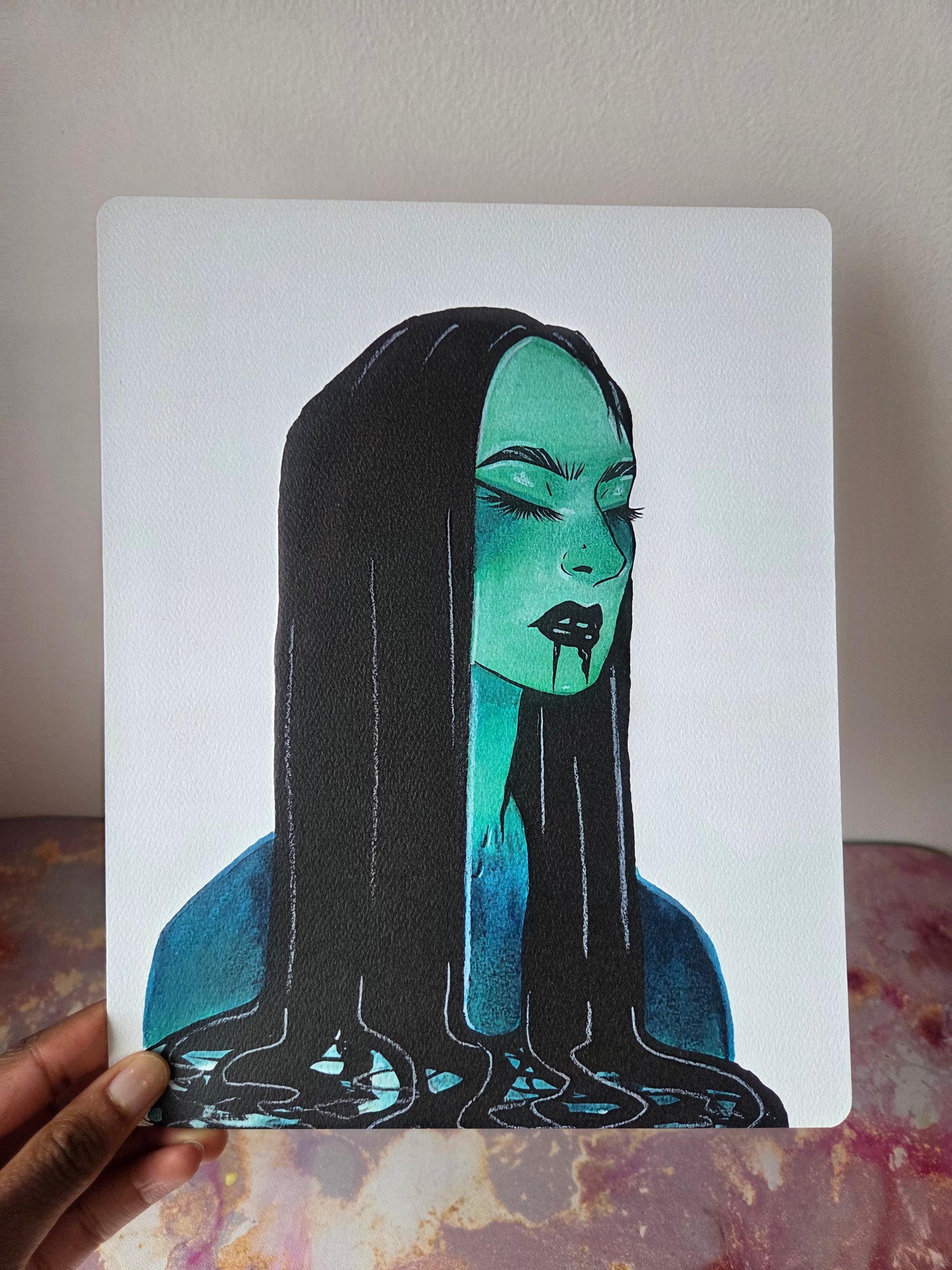 8x10 in. Watercolor Art Print from Original Painting “Oil Spill” by Nightowl Doodles, Fine Art Print, Mixed Media Painting Print