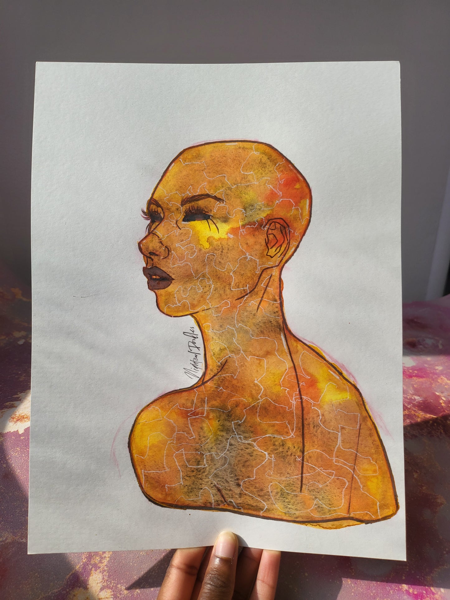 9x12 in. Original Watercolor Painting “Venus” by Nightowl Doodles, Not a Print, One-of-a-Kind Original Art