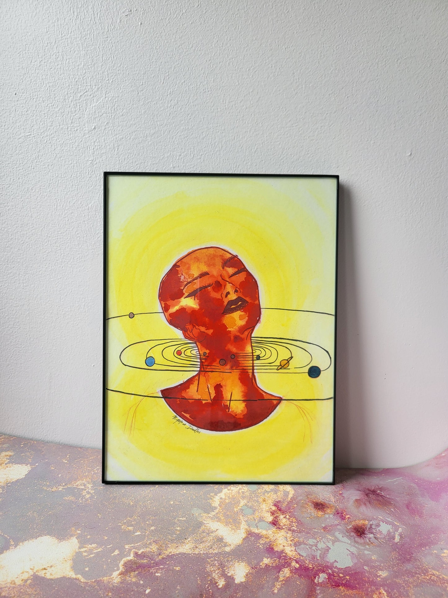 9x12 in. Original Watercolor Painting “The Sun” by Nightowl Doodles, Not a Print, One-of-a-Kind Original Art