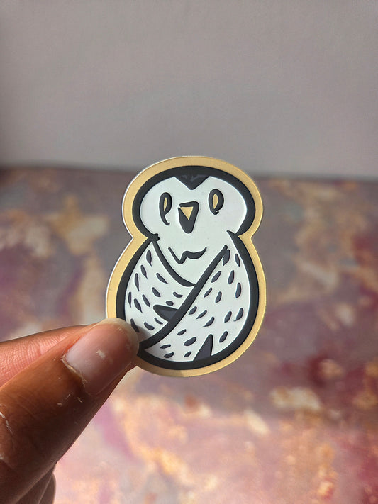 1.5x2 in. Matte Sticker of Silly Snow Owl by Nightowl Doodles, Fine Art Sticker, Digital Art Sticker