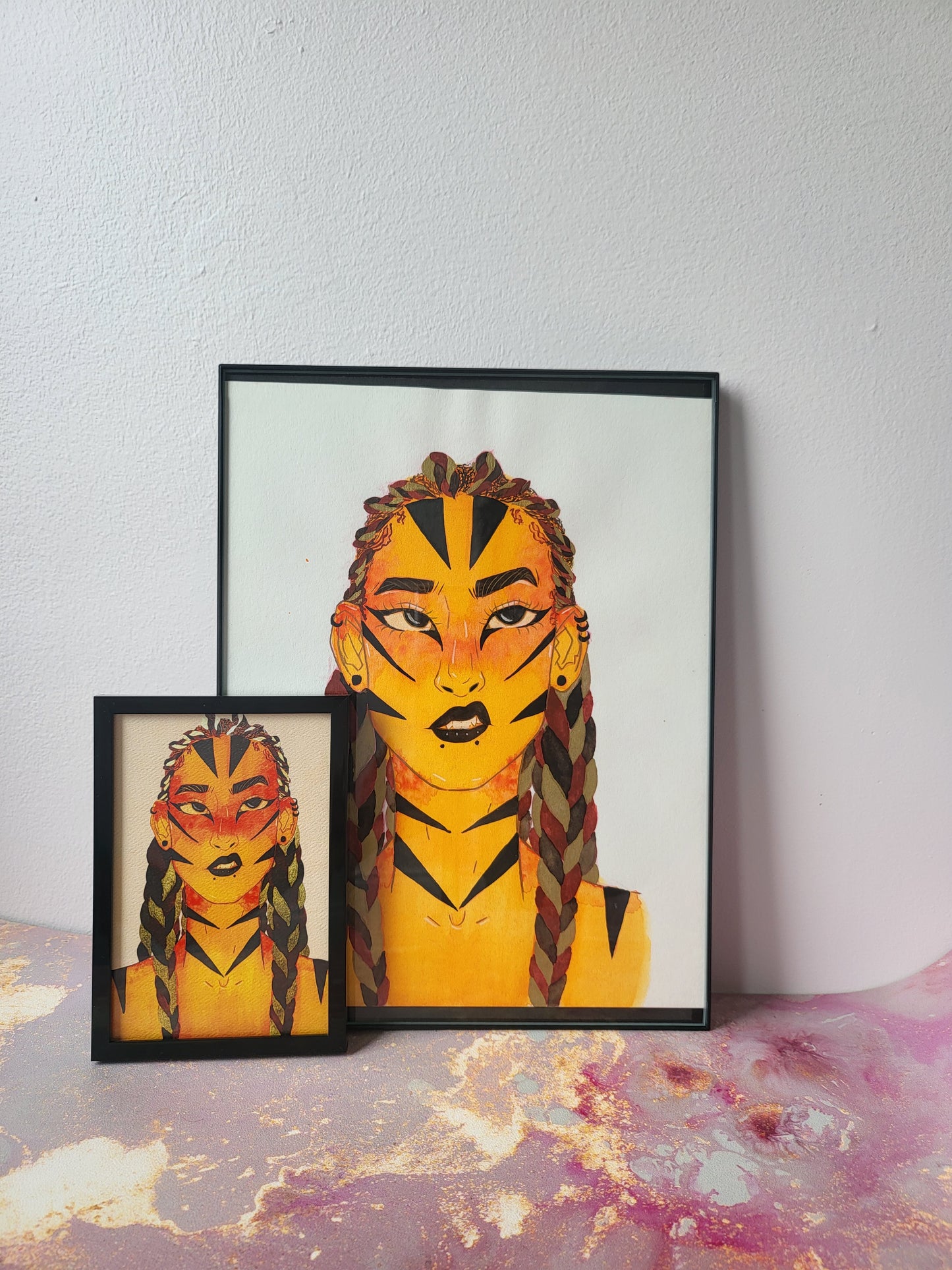 4x6 in. Watercolor Art Print from Original Painting “Tiger Girl” by Nightowl Doodles, Fine Art Print, Mixed Media Painting Print