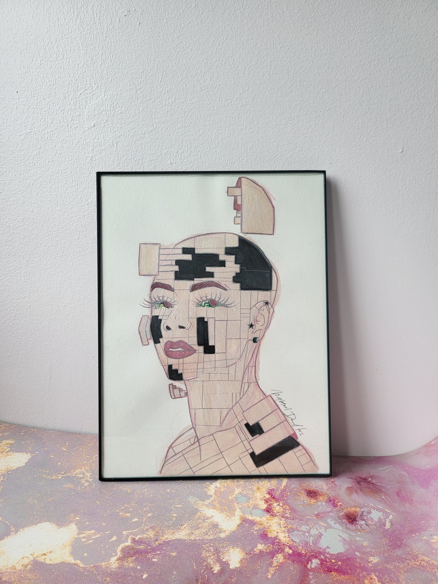 9x12 in. Original Watercolor Painting “Cyborg” by Nightowl Doodles, Not a Print, One-of-a-Kind Original Art