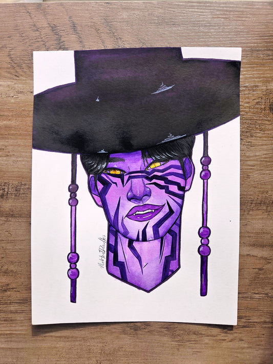 9x12 in. Fanart Watercolor Painting of K-Pop Demon Hunters Jinu in Demon Form by Nightowl Doodles, Not a Print, One-of-a-Kind Original Fanart