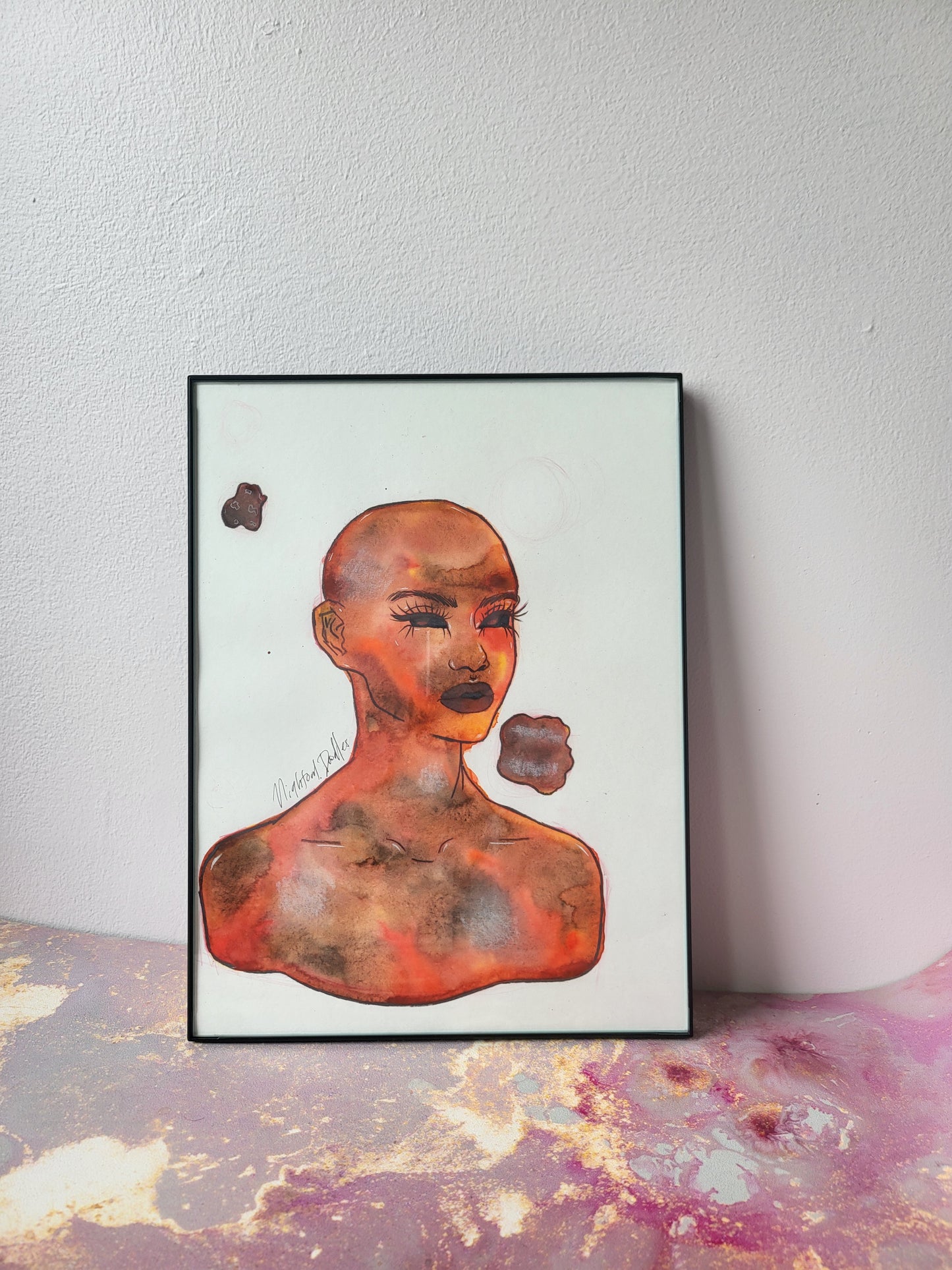 9x12 in. Original Watercolor Painting “Mars” by Nightowl Doodles, Not a Print, One-of-a-Kind Original Art