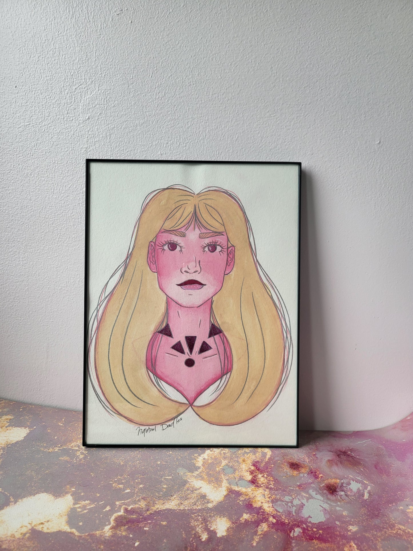 9x12 in. Original Watercolor Painting “Skin Necklace” by Nightowl Doodles, Not a Print, One-of-a-Kind Original Art